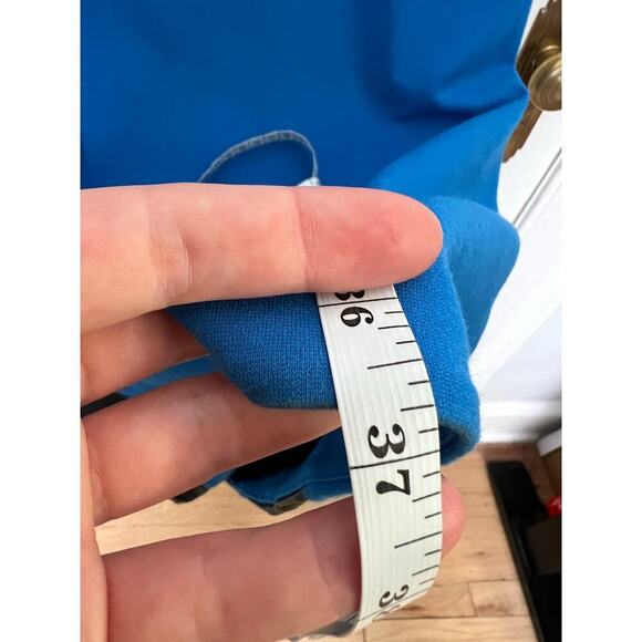 Diane Von Furstenberg Women's 12 Dress Blue Pele Leather Panel Mini Bodycon FLAW - Picture 12 of 16